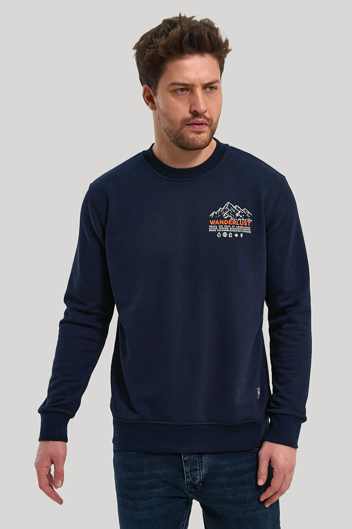 Bisiklet Yaka Lacivert Slim Fit Sweatshirt 23FWM60148