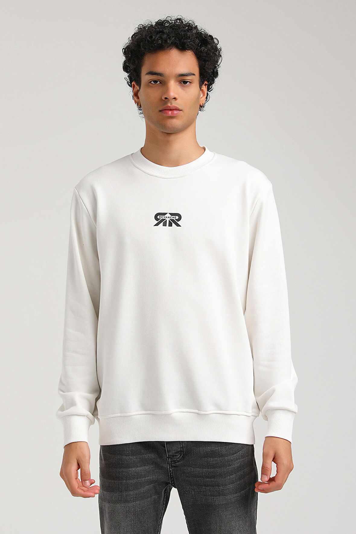 Bisiklet Yaka Ekru Regular Custom Sweatshirt 23FWM60143