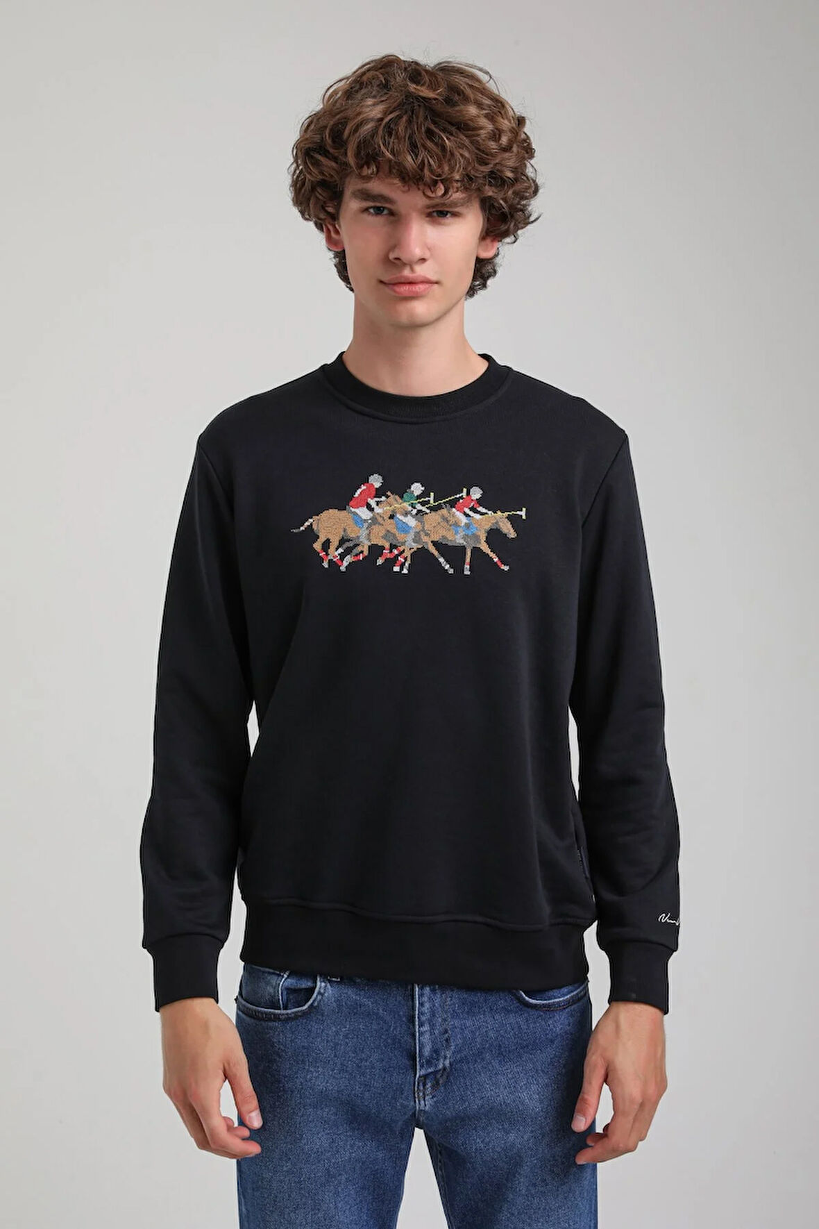Bisiklet Yaka Lacivert Regular Custom Sweatshirt 23FWM60144