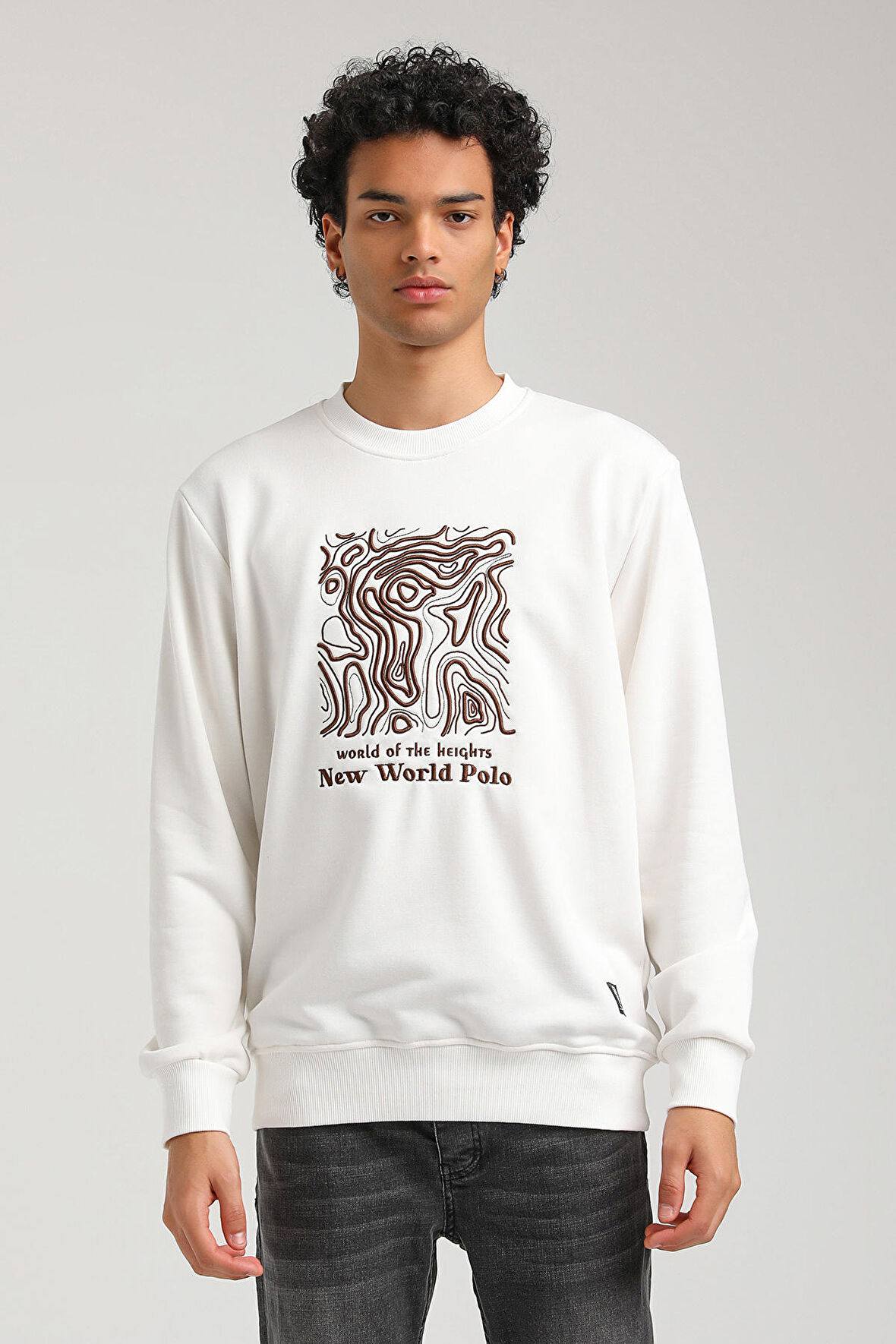 Bisiklet Yaka Ekru Slim Fit Sweatshirt 23FWM60153