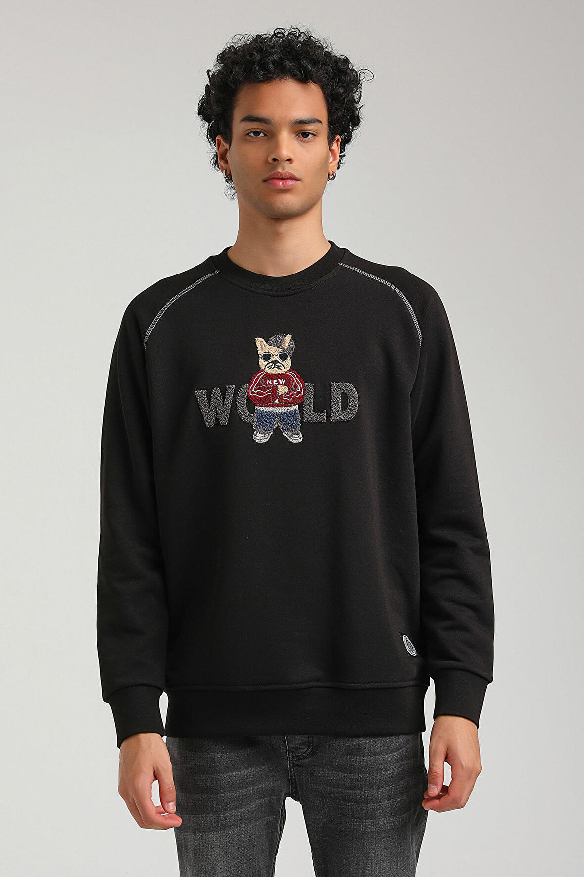 Bisiklet Yaka Siyah Slim Fit Sweatshirt 23FWM60154