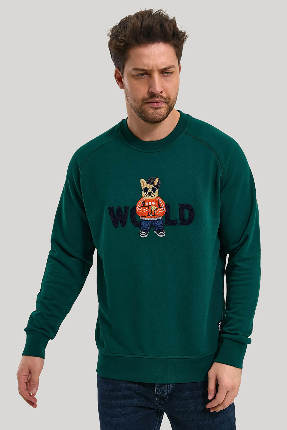 Bisiklet Yaka Yeşil Slim Fit Sweatshirt 23FWM60154