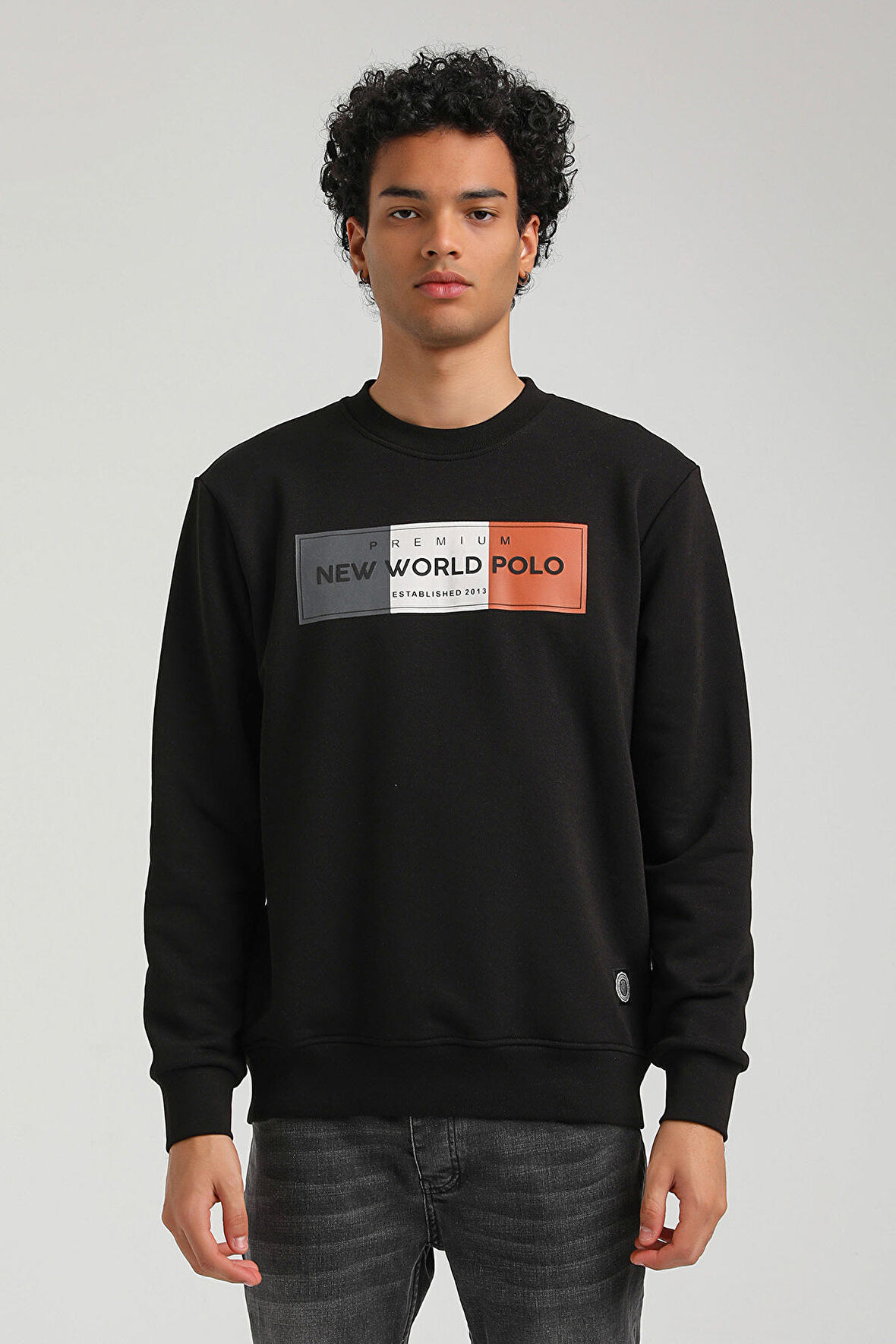 Bisiklet Yaka Siyah Slim Fit Sweatshirt 23FWM60155