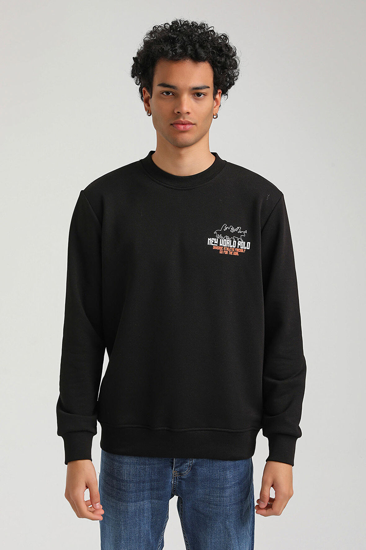 Bisiklet Yaka Siyah Slim Fit Sweatshirt 23FWM60158