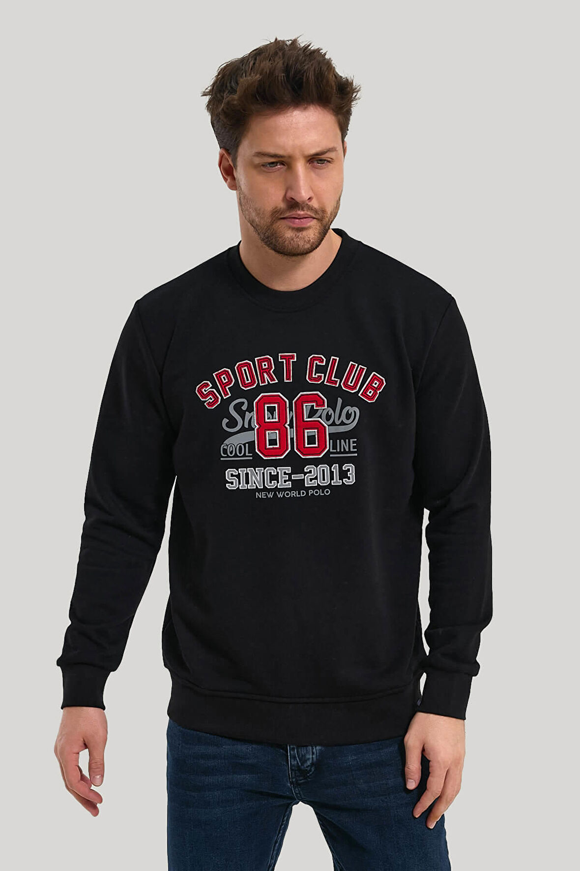 Bisiklet Yaka Siyah Slim Fit Sweatshirt 23FWM60159