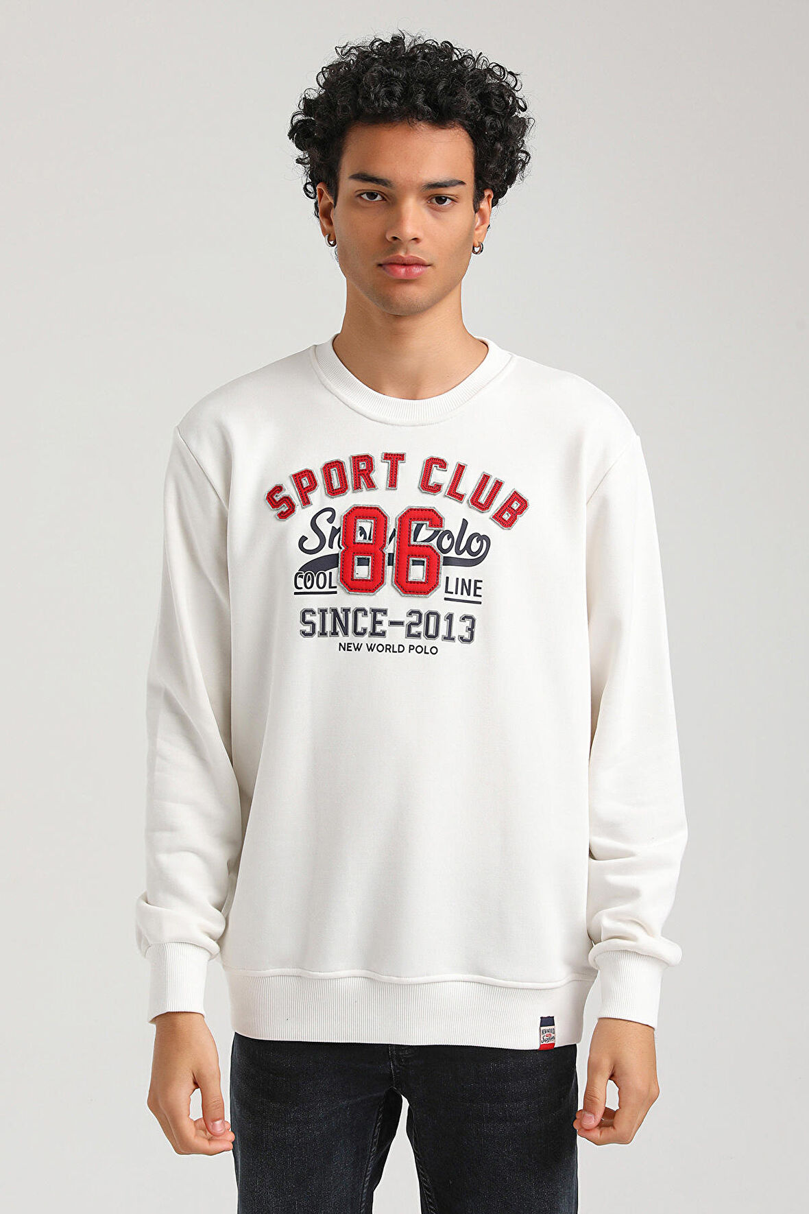 Bisiklet Yaka Ekru Slim Fit Sweatshirt 23FWM60159