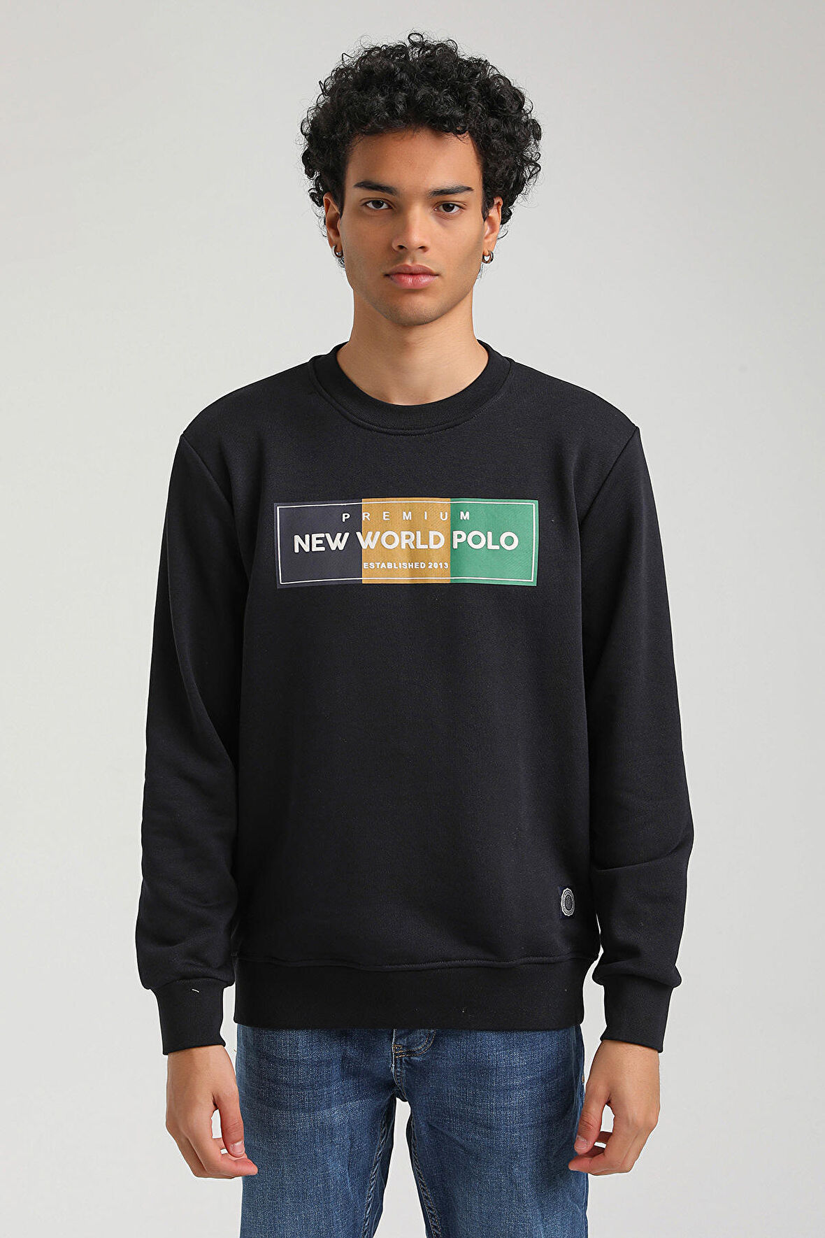 Bisiklet Yaka Lacivert Slim Fit Sweatshirt 23FWM60155