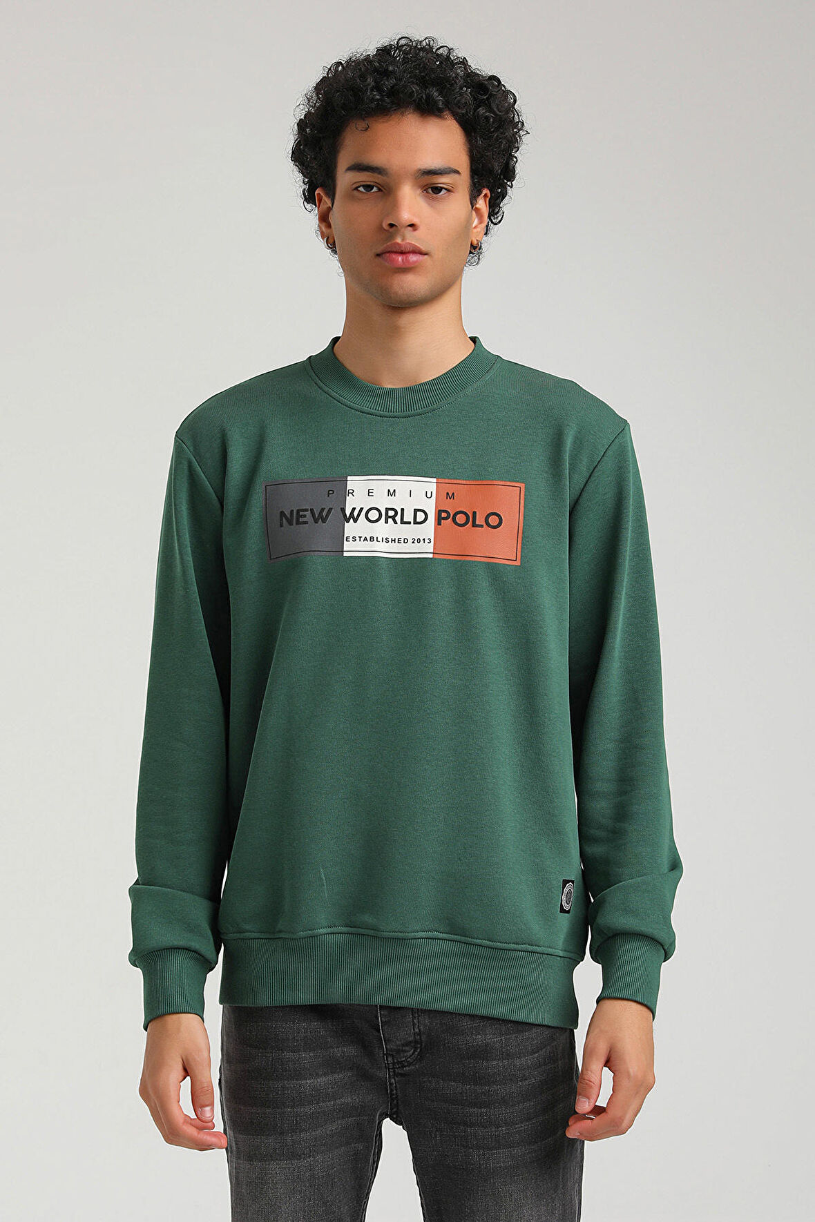 Bisiklet Yaka Yeşil Slim Fit Sweatshirt 23FWM60155