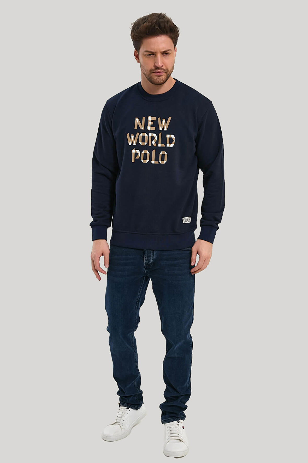 Bisiklet Yaka Lacivert Slim Fit Sweatshirt 23FWM60161