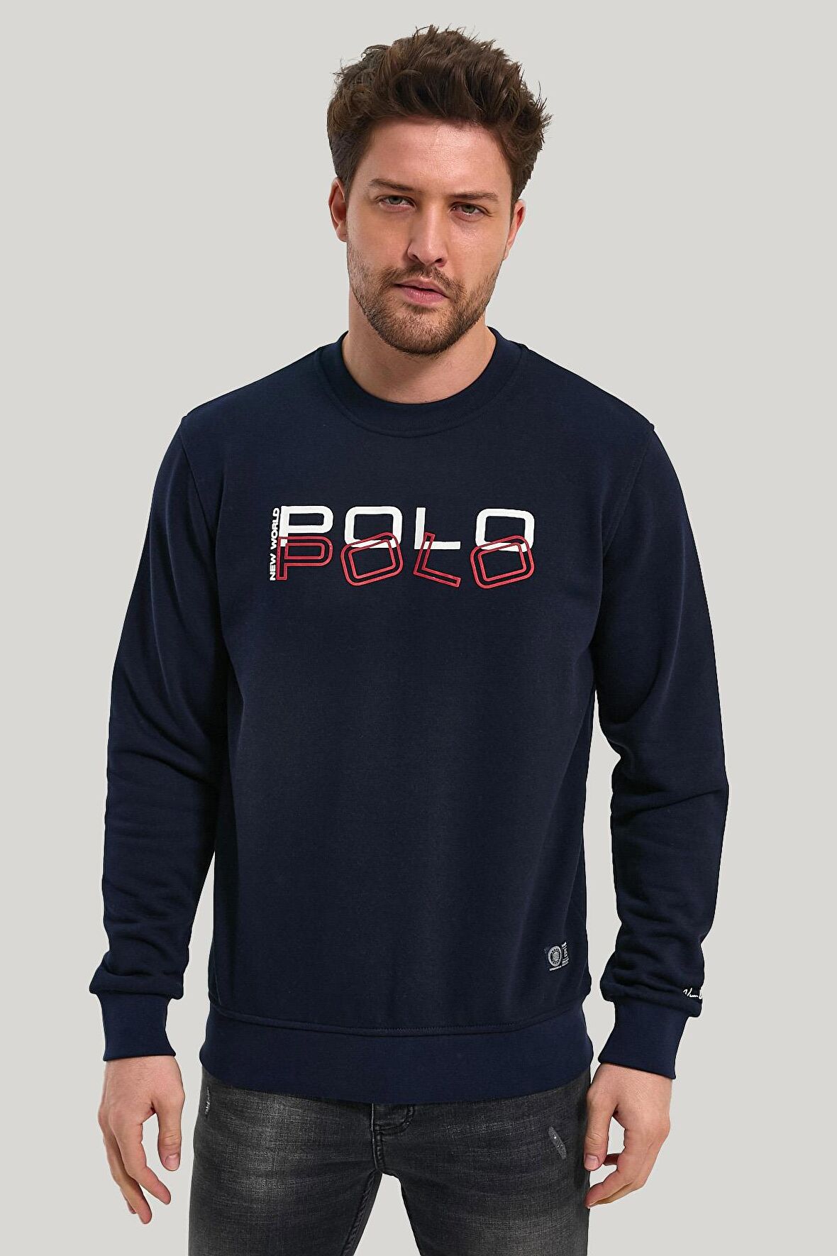 Bisiklet Yaka Lacivert Slim Fit Sweatshirt 23FWM60166