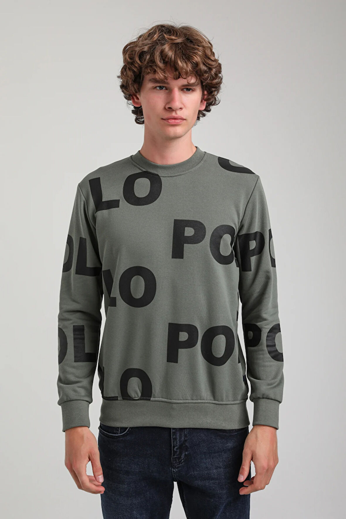 Bisiklet Yaka Haki Slim Fit Sweatshirt 23FWM60169