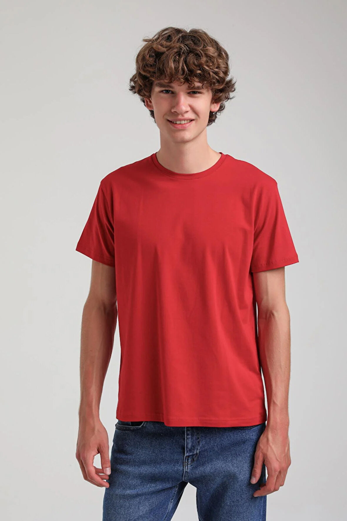 Bisiklet Yaka Kırmızı Basic Pamuklu Slim Fit  24SSM20339