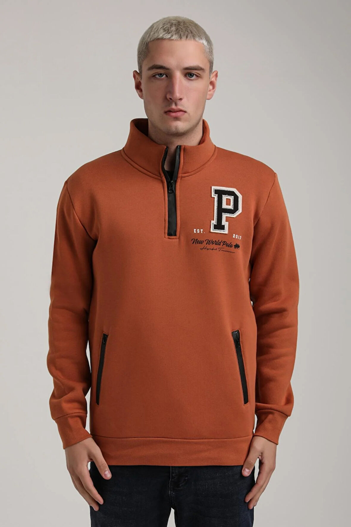 Dik Yaka Kiremit Slim Fit Full-Zip Sweatshirt 24FWM64075