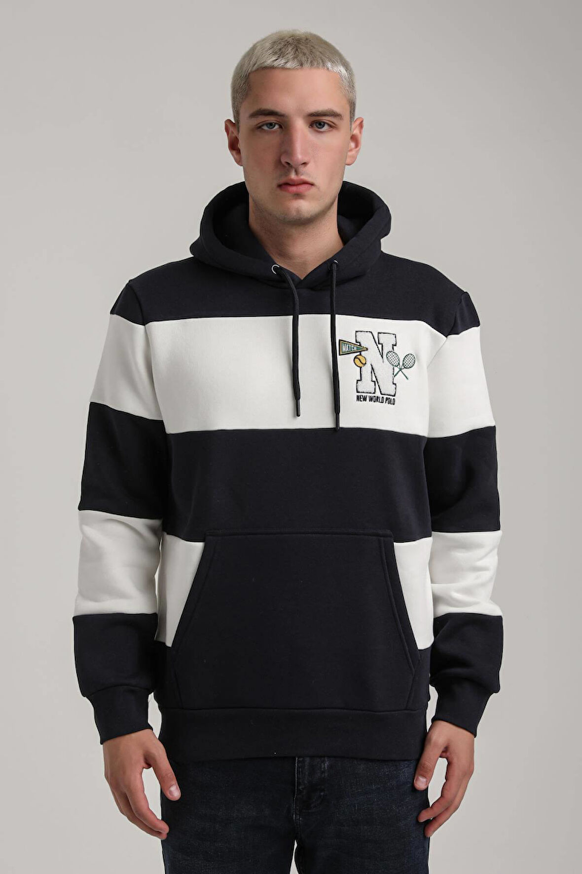 Kapüşonlu Lacivert Slim Fit Full-Zip Sweatshirt 24FWM64077