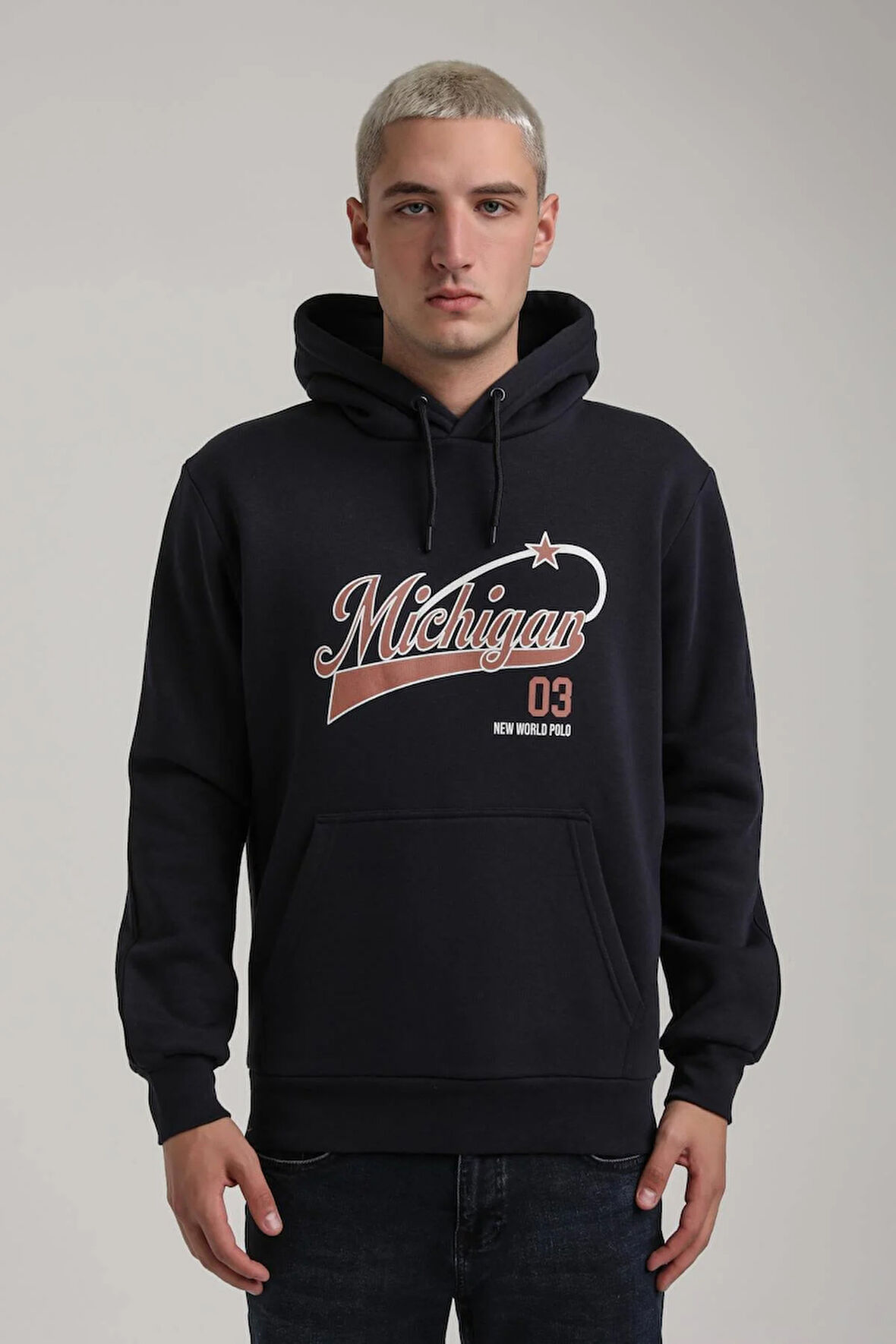 Kapüşonlu Lacivert Slim Fit Full-Zip Sweatshirt 24FWM64079