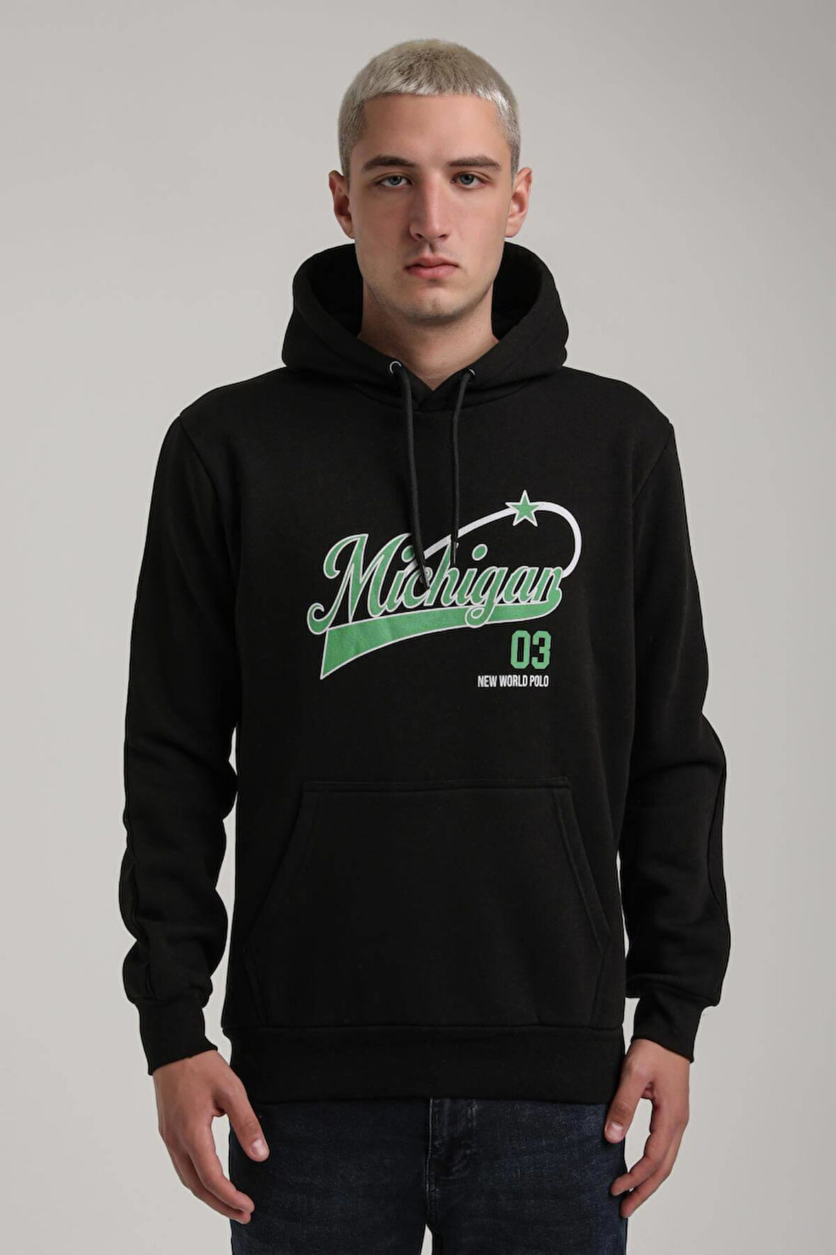 Kapüşonlu Siyah Slim Fit Full-Zip Sweatshirt 24FWM64079