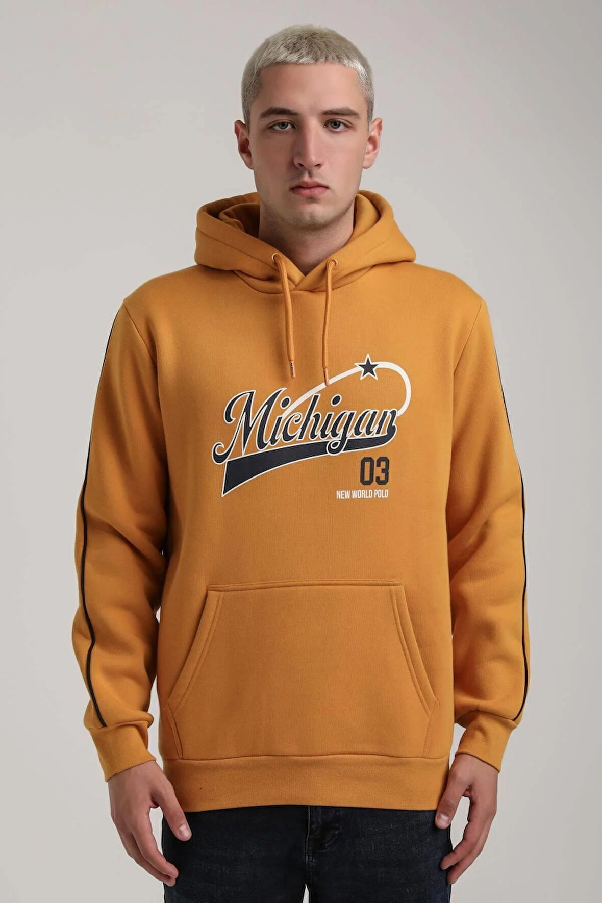 Kapüşonlu Hardal Slim Fit Full-Zip Sweatshirt 24FWM64079