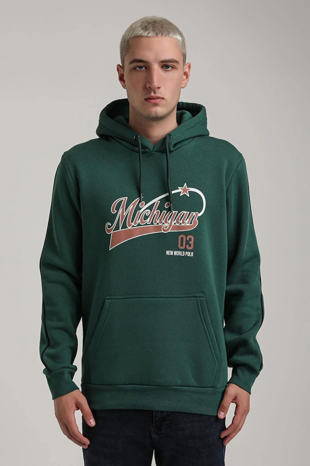 Kapüşonlu Yeşil Slim Fit Full-Zip Sweatshirt 24FWM64079