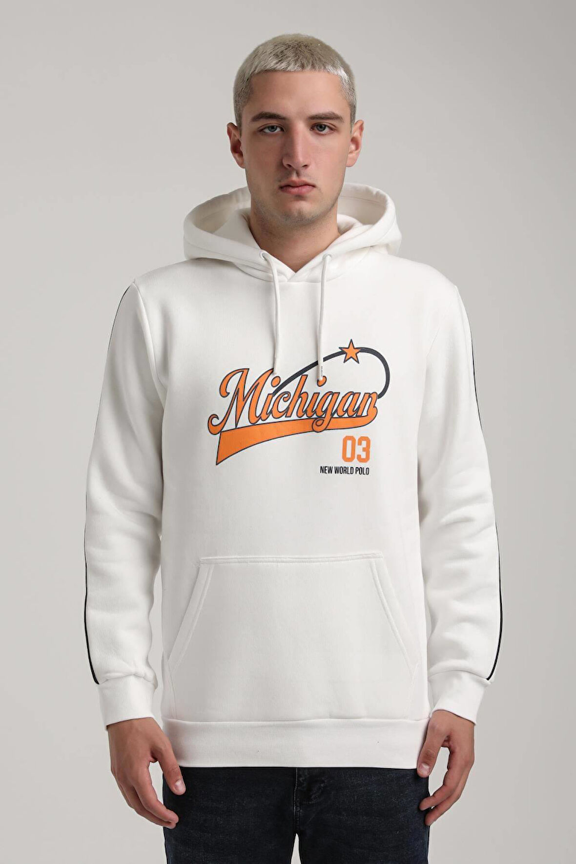 Kapüşonlu Ekru Slim Fit Full-Zip Sweatshirt 24FWM64079