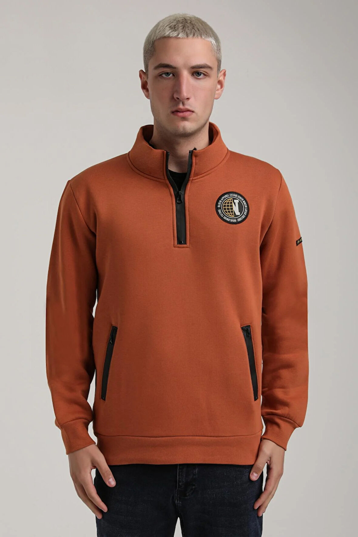 Dik Yaka Kiremit Slim Fit Full-Zip Sweatshirt 24FWM64083