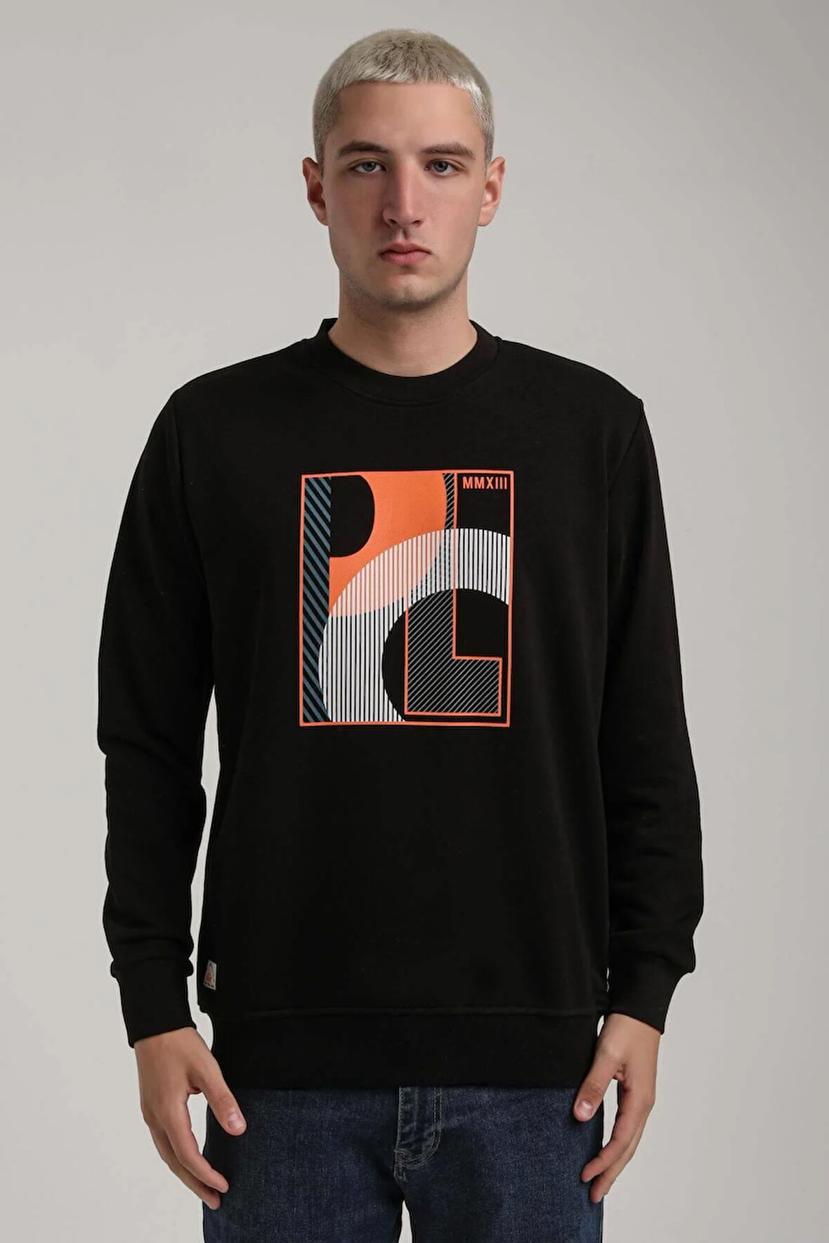 Bisiklet Yaka Siyah Slim Fit Sweatshirt 24FWM60171