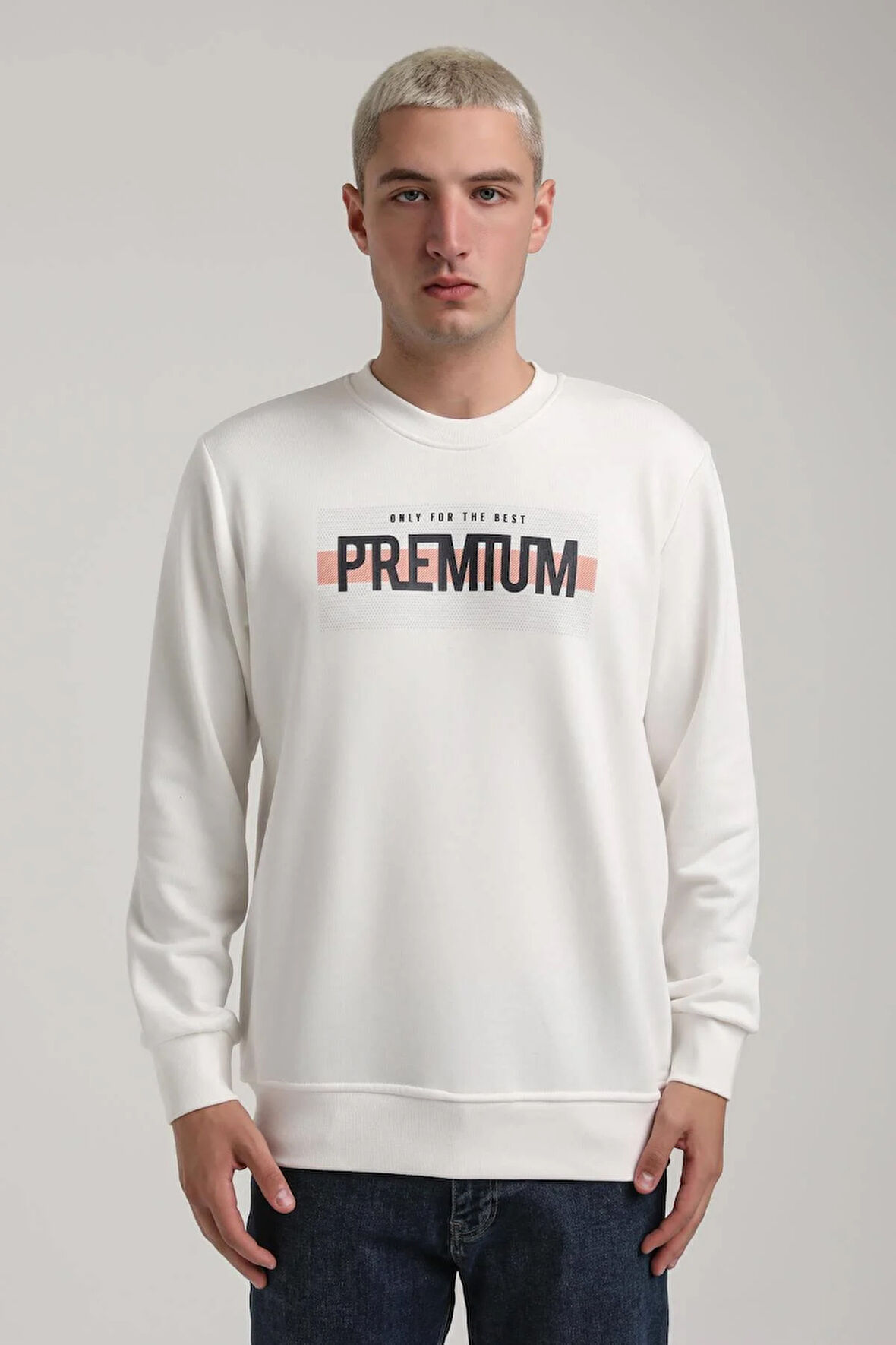 Bisiklet Yaka Ekru Slim Fit Sweatshirt 24FWM60174