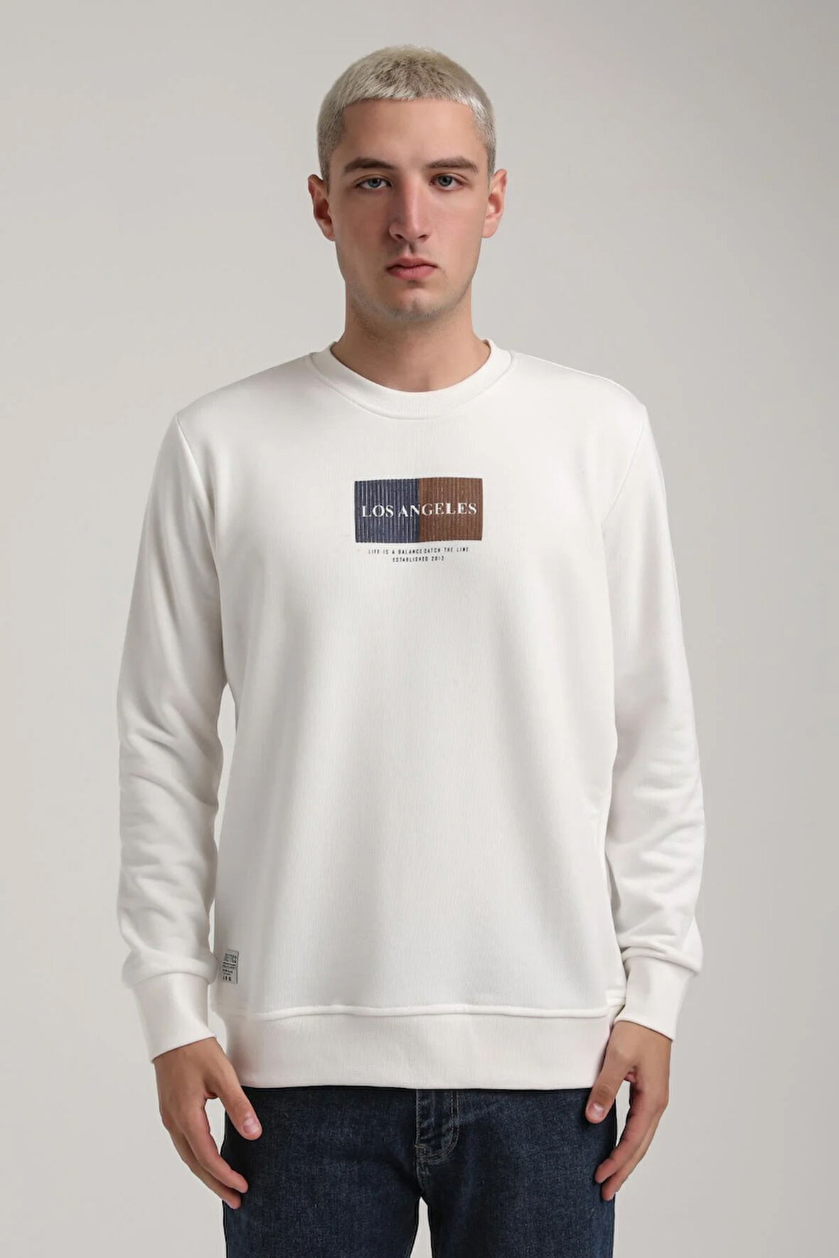 Bisiklet Yaka Ekru Slim Fit Sweatshirt 24FWM60182