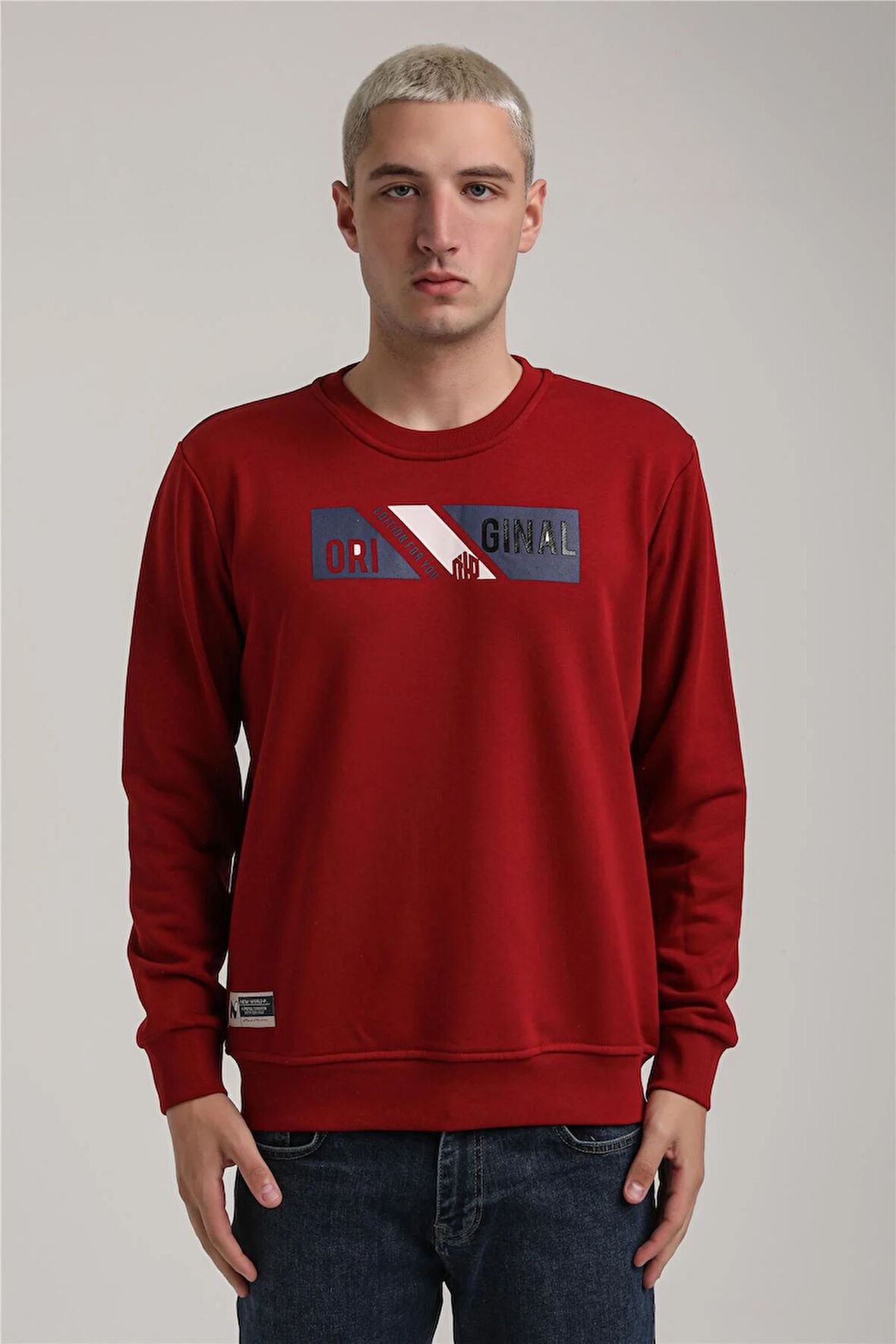 Bisiklet Yaka Bordo Slim Fit Sweatshirt 24FWM60184