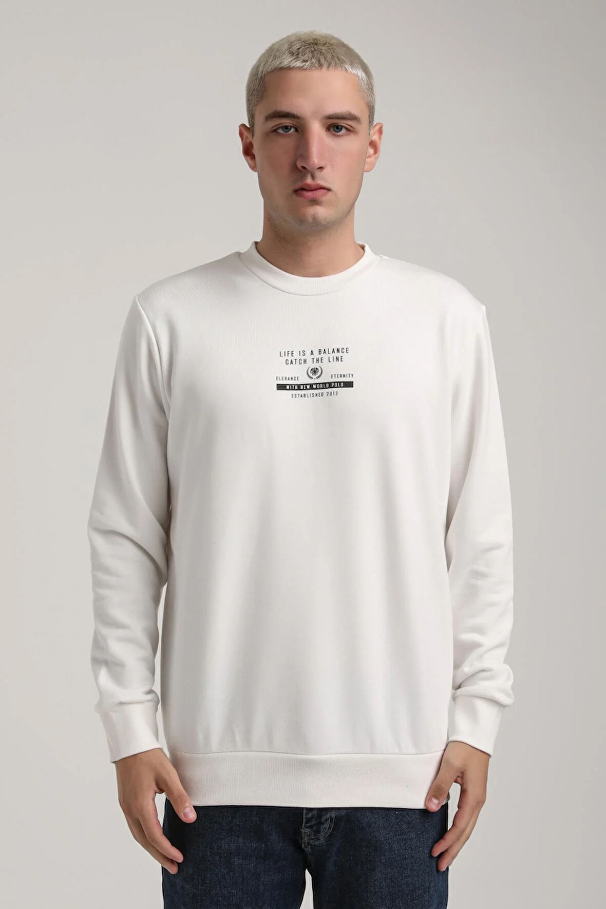 Bisiklet Yaka Ekru Slim Fit Sweatshirt 24FWM60185