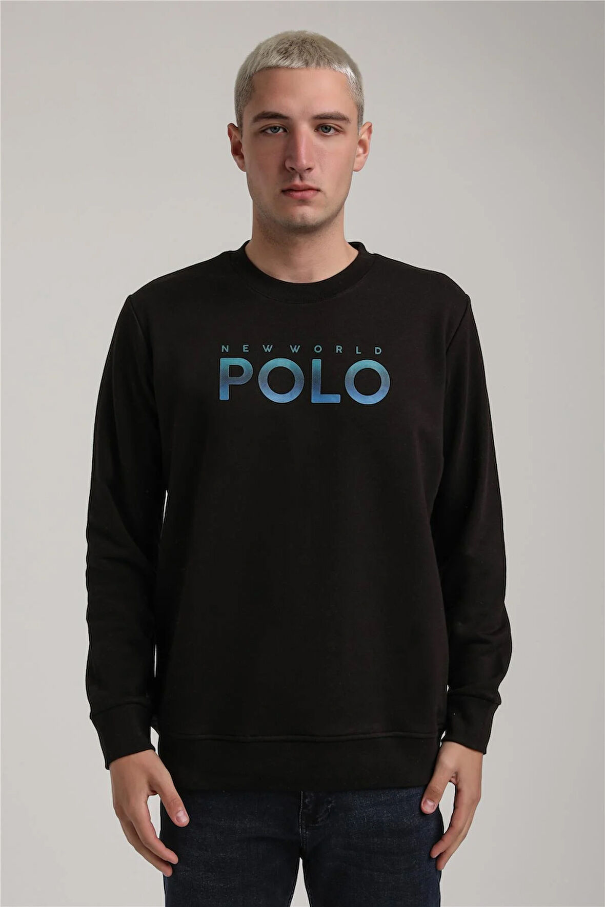 Bisiklet Yaka Siyah Slim Fit Sweatshirt 24FWM60186