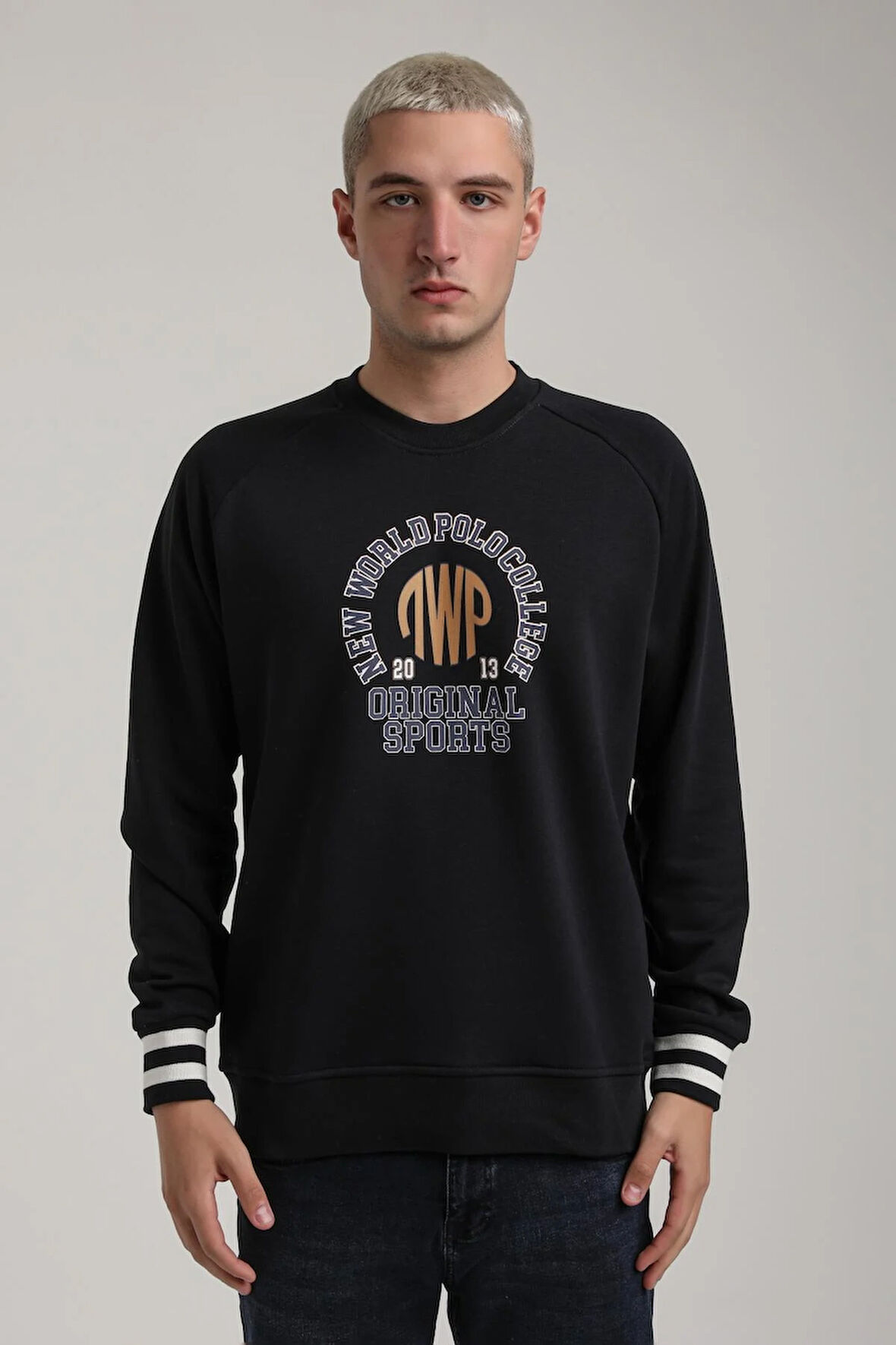 Bisiklet Yaka Lacivert Slim Fit Sweatshirt 24FWM60187