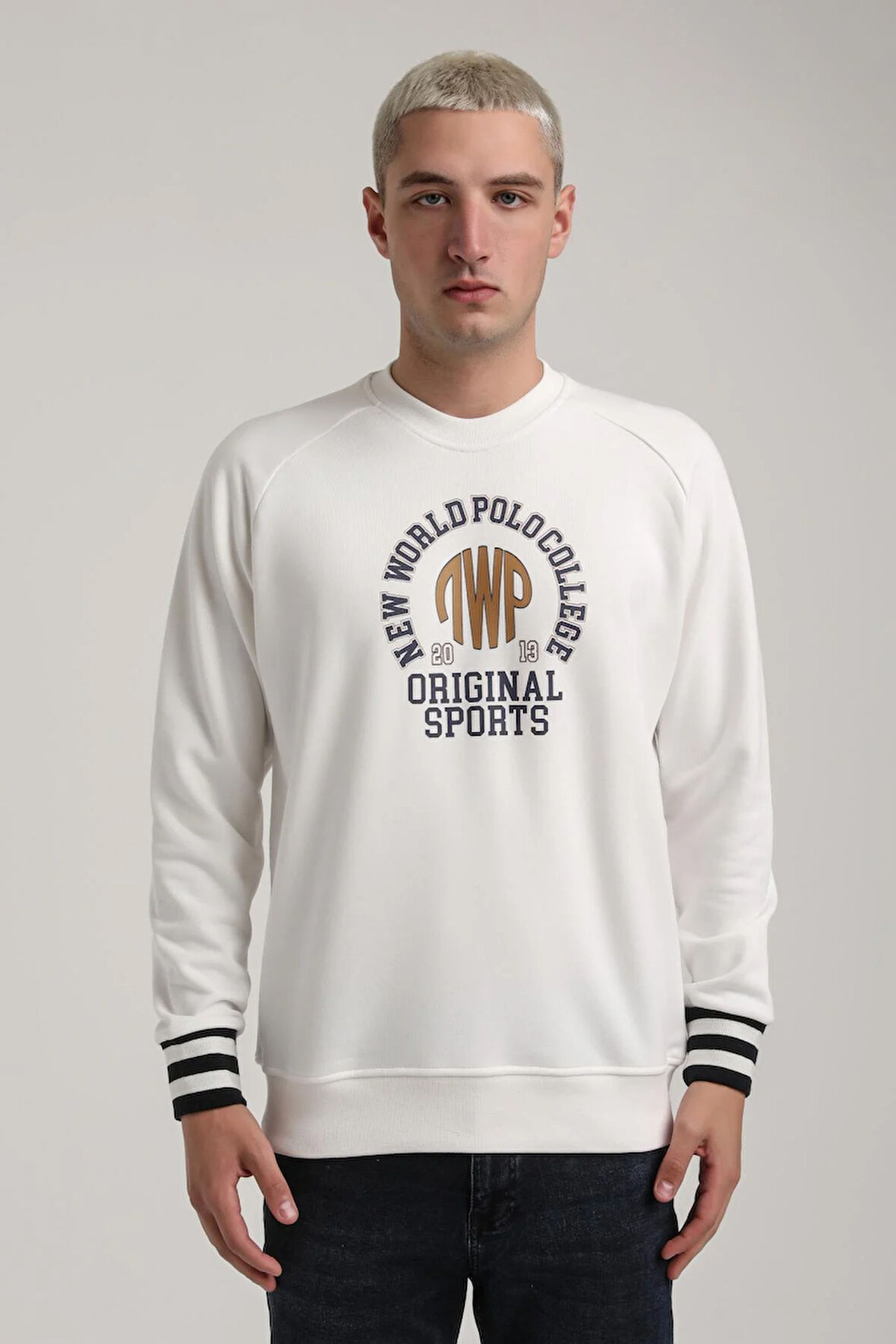 Bisiklet Yaka Ekru Slim Fit Sweatshirt 24FWM60187