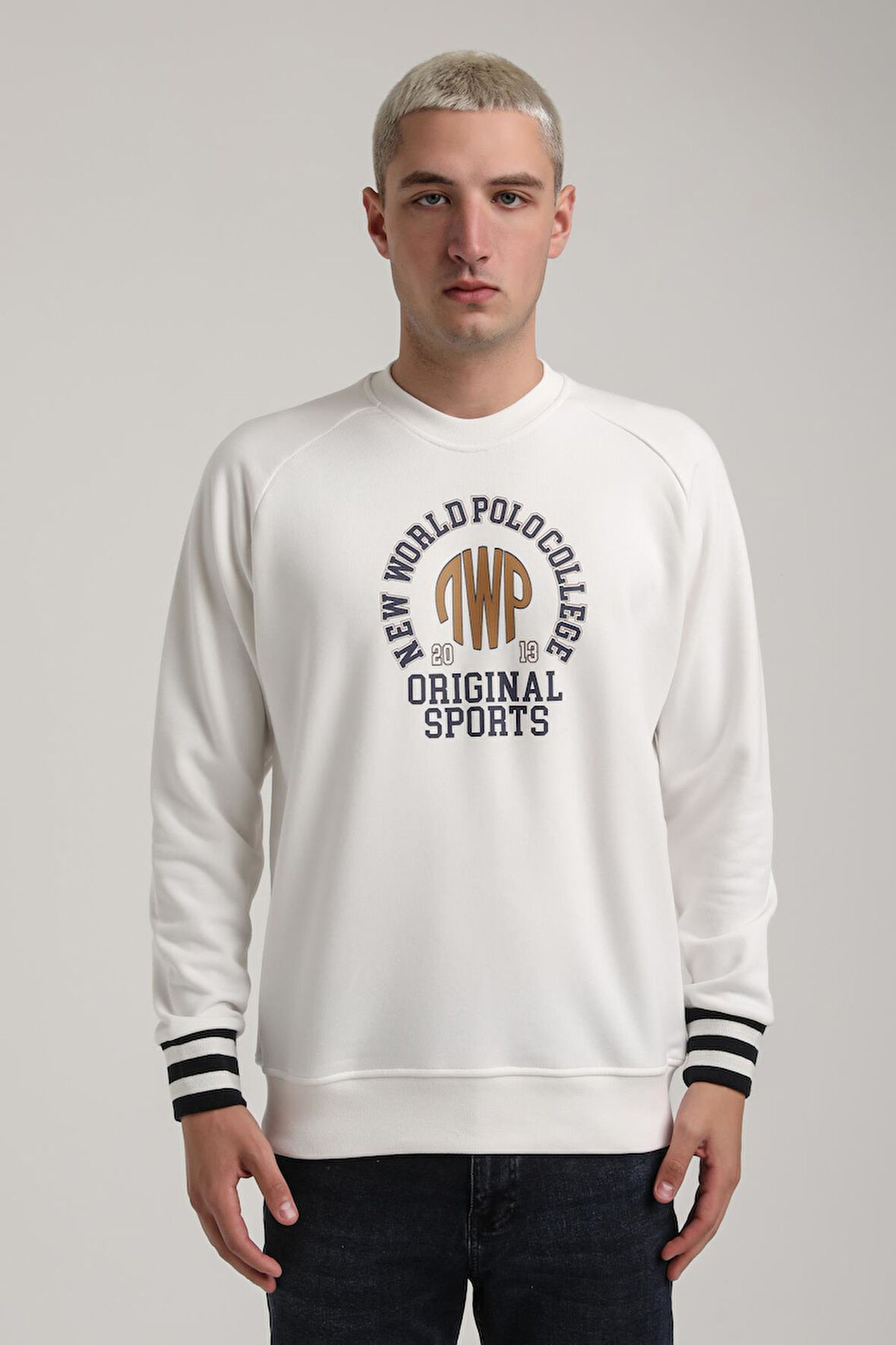 Bisiklet Yaka Ekru Slim Fit Sweatshirt 24FWM60187