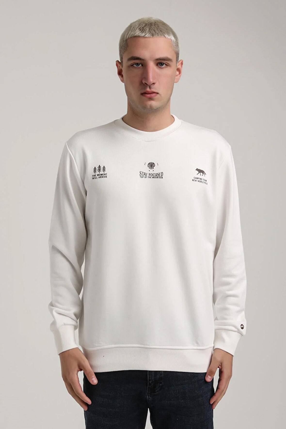 Bisiklet Yaka Ekru Slim Fit Sweatshirt 24FWM60188