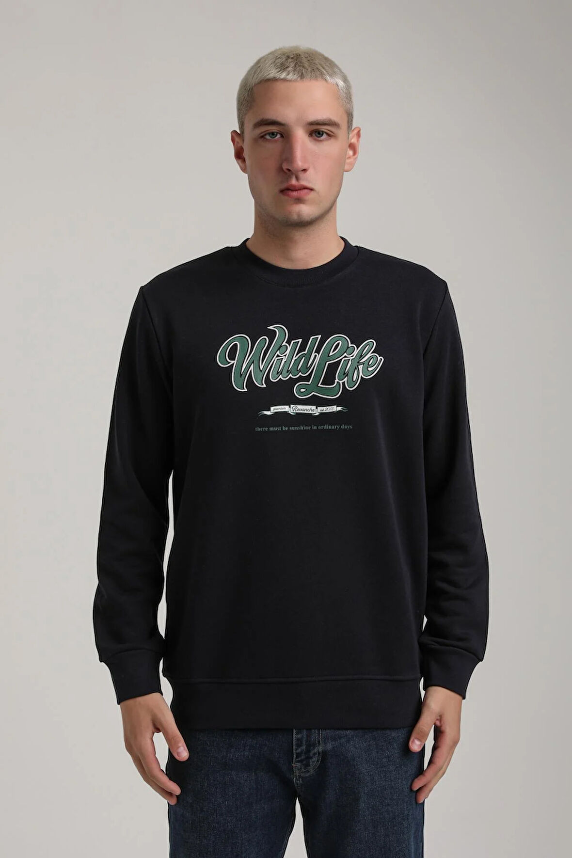 Bisiklet Yaka Lacivert Slim Fit Sweatshirt 24FWM60195