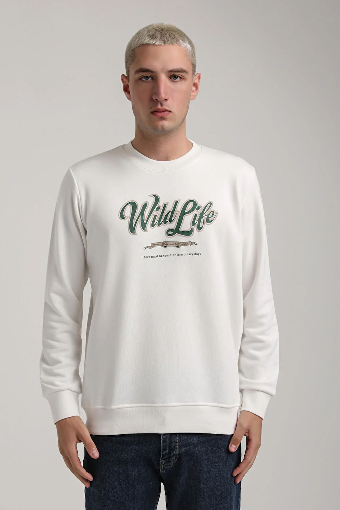 Bisiklet Yaka Ekru Slim Fit Sweatshirt 24FWM60195