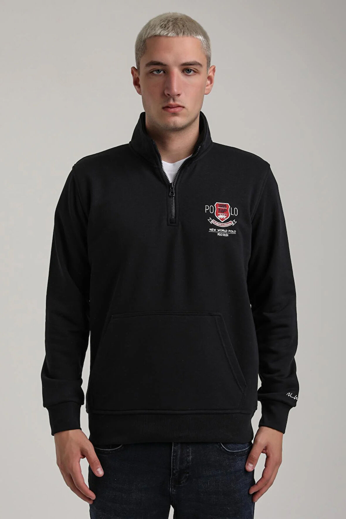 Dik Yaka Lacivert Slim Fit Sweatshirt 24FWM60198