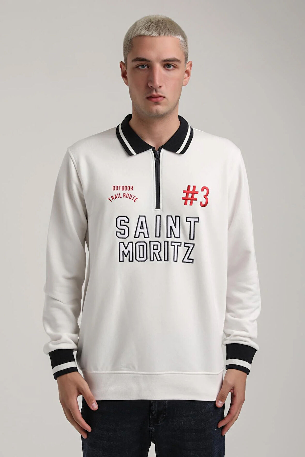 Bisiklet Yaka Ekru Slim Fit Sweatshirt 24FWM60207