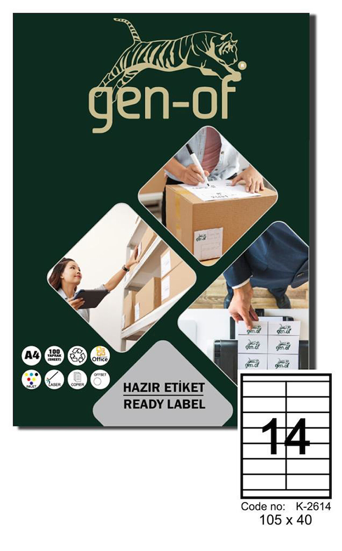 Gen-Of GK-2614 Laser Etiket 105X40 100 Sayfa(1400 Etiket)