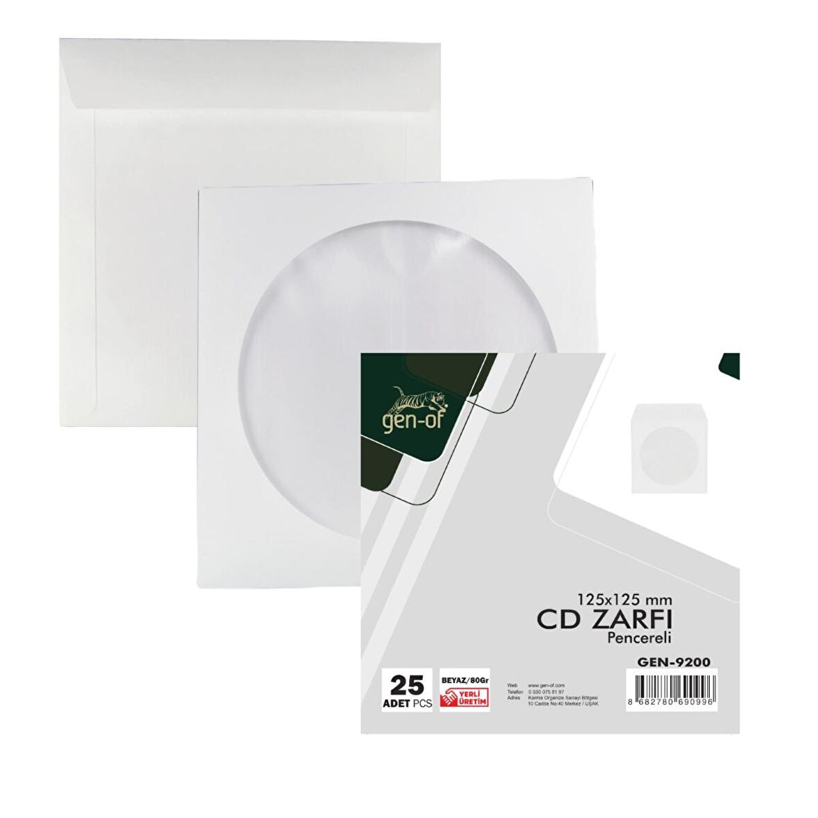 Gen-Of Pencereli CD Zarfı Beyaz 80 gr 25 li Tutkallı