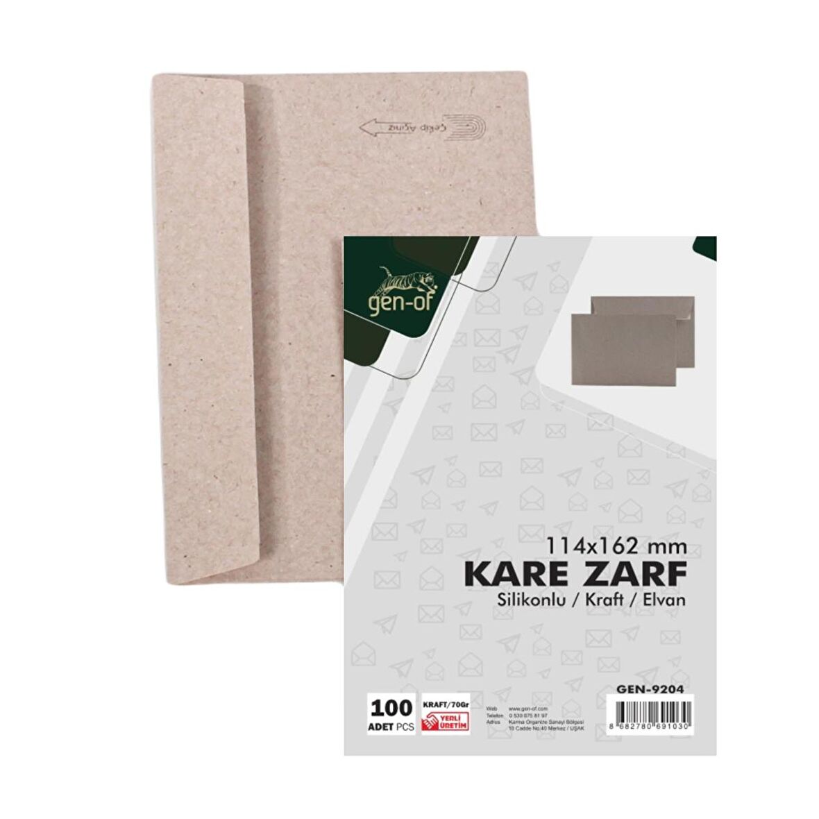 Gen-Of Kraft Kare Mektup Zarfı 114x162 mm 70 Gr Silikonlu 100 lü