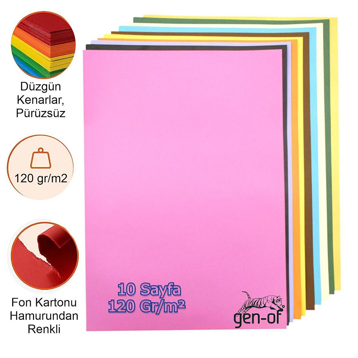 Gen-Of Fon Kartonu 25x35 cm 120 Gr 10 Renk Karışık