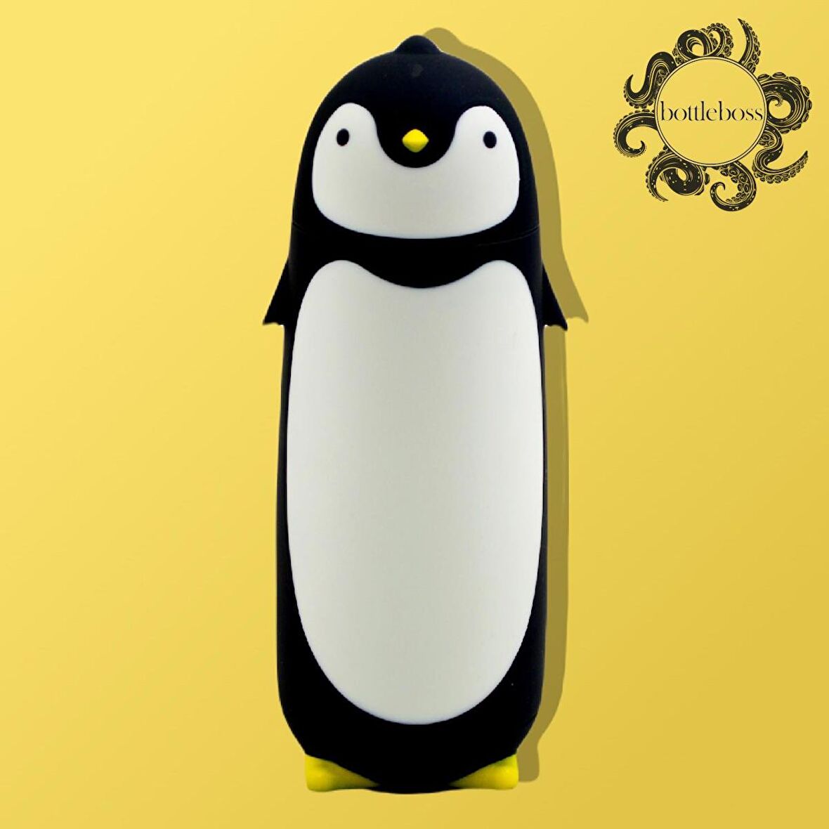 BottleBoss Penguen Figürlü Paslanmaz Çelik Çocuk Matarası 350 Ml Siyah