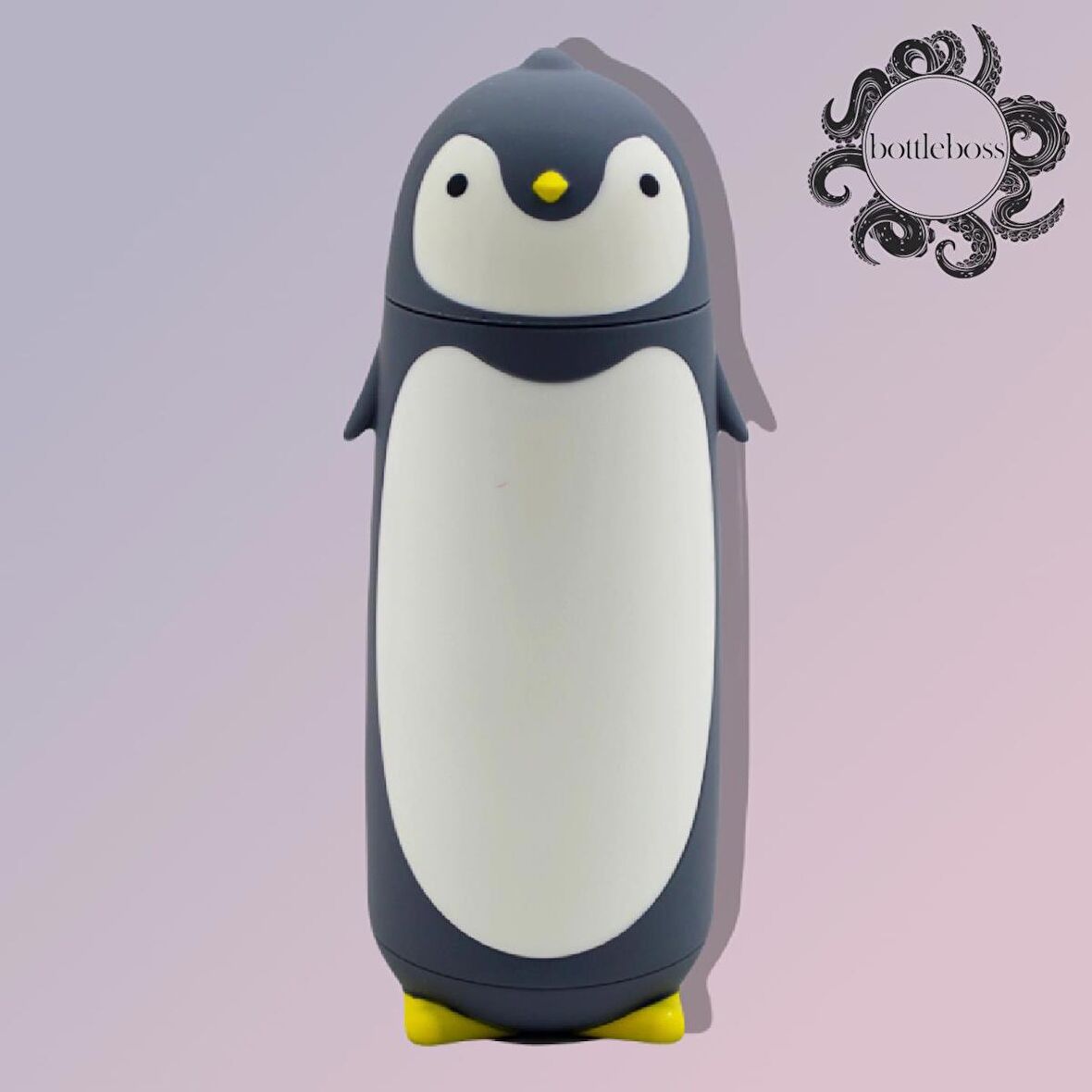BottleBoss Penguen Figürlü Paslanmaz Çelik Çocuk Matarası 350 Ml Gri