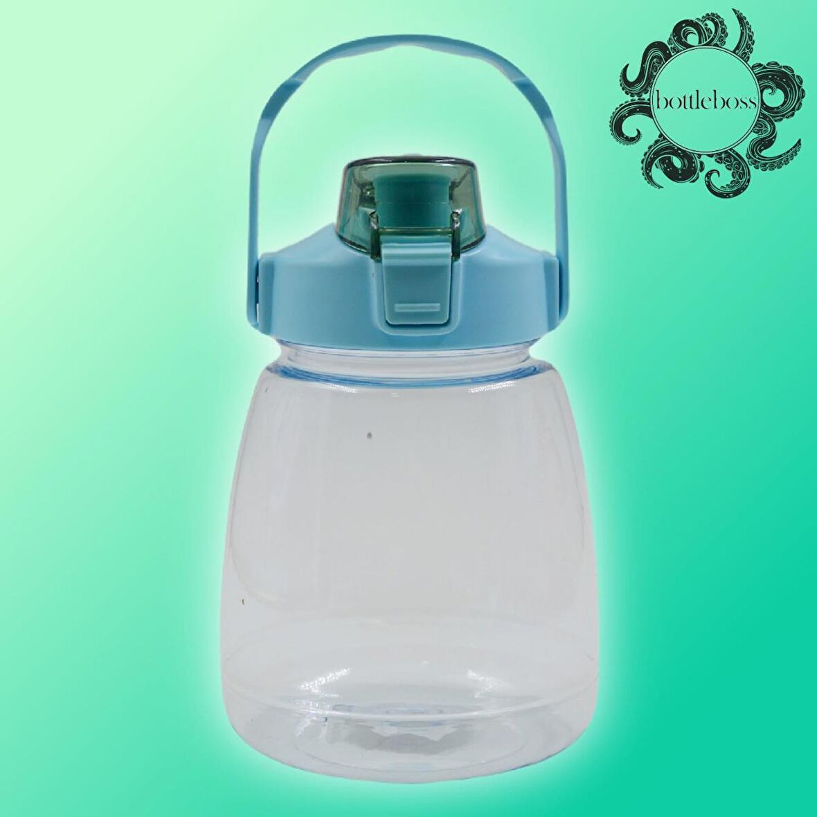 BottleBoss Taşıma Askılı Pipetli Şeffaf Matara 1200 Ml Sticker HEDİYELİ Yeşil