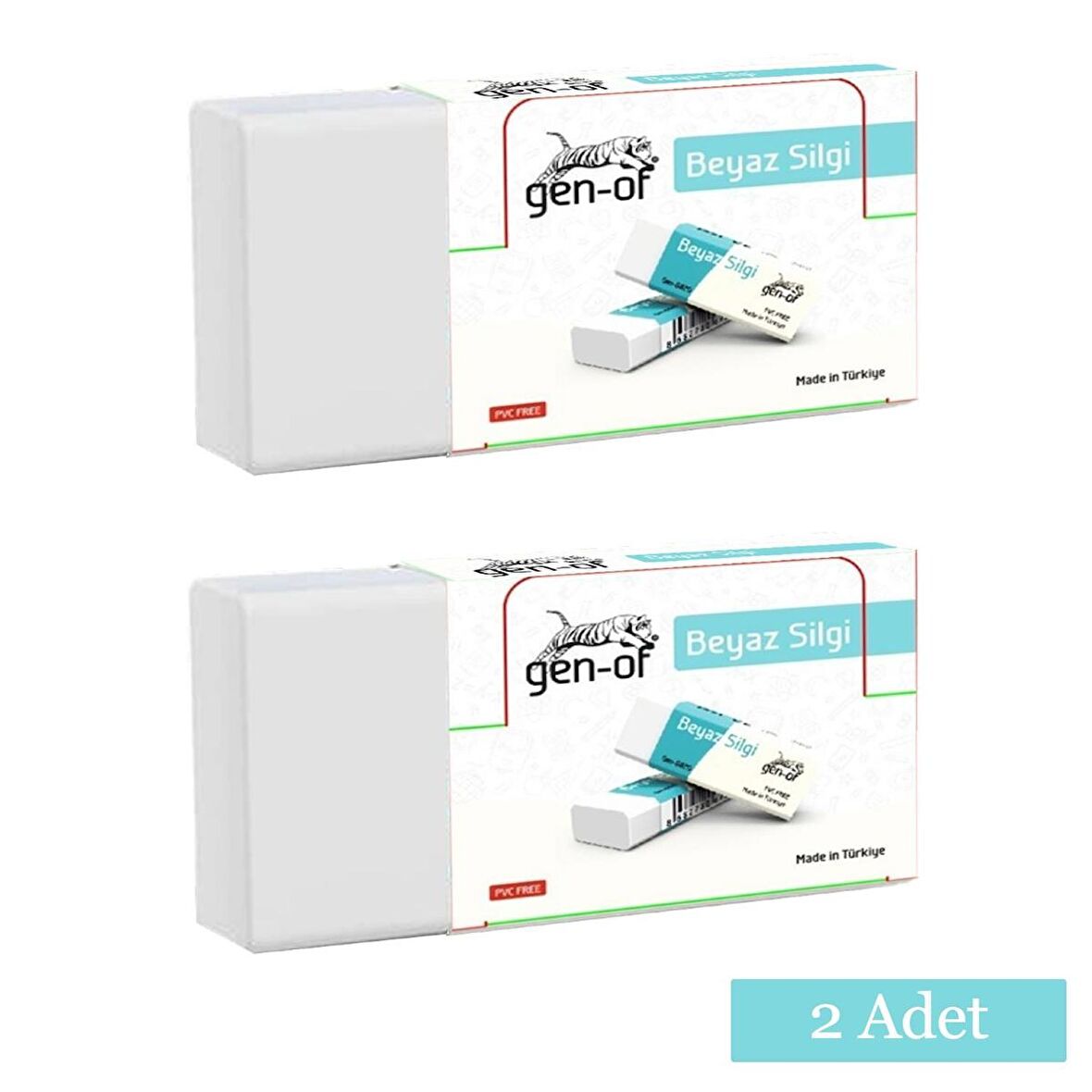 Gen-Of No:20 Büyük Boy Pvc Free Beyaz Silgi 2 Adet