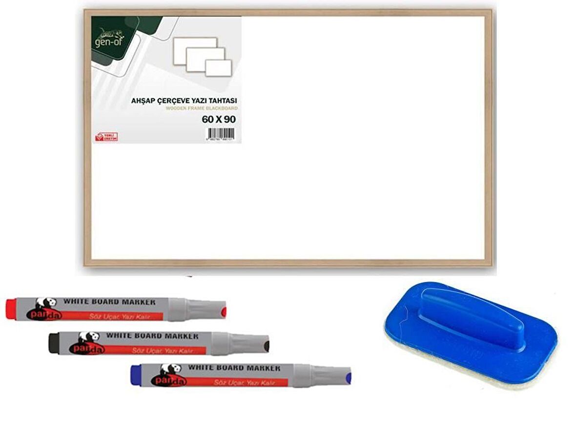 Gen-Of 60X90 Yazı Tahtası+3 Renk Tahta Kalemi+Silgi Seti
