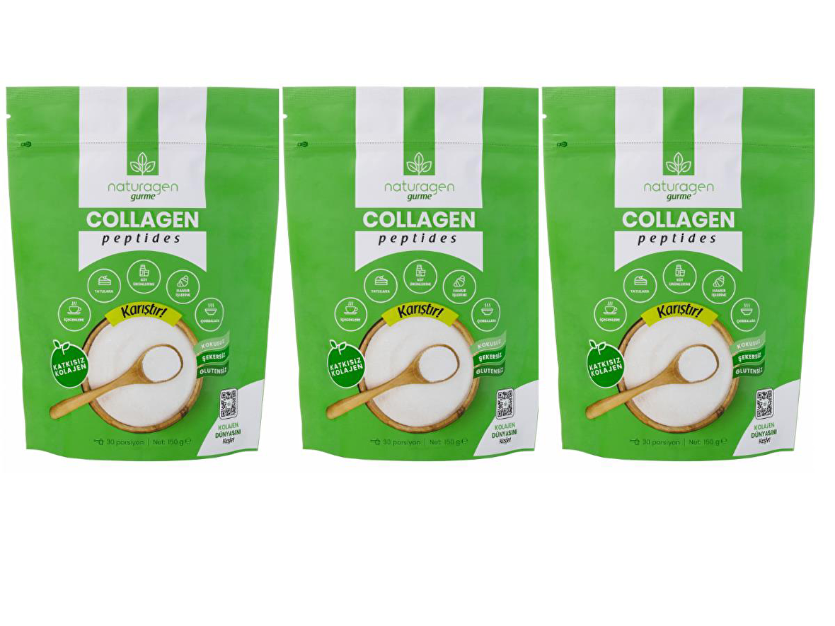 Naturagen 3 lü Gurme %100 Saf Collagen Peptides 150 gr (tip 1&tip 3 Sığır Kolajen Peptit ) Helal Sertifikalı
