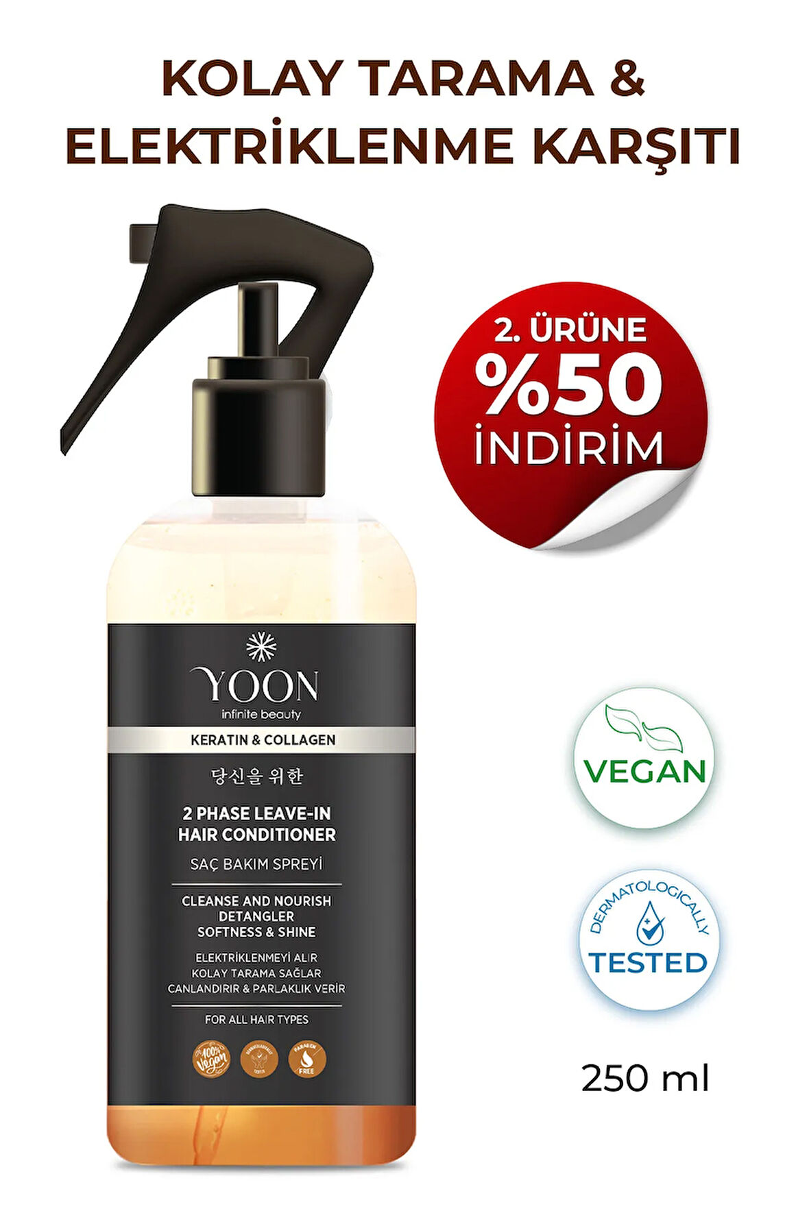 Kolay Tarama & Elektriklenme Karşıtı Saç Bakım Spreyi, Isı Koruyucu Uniseks Vegan Saç Spreyi 250ml