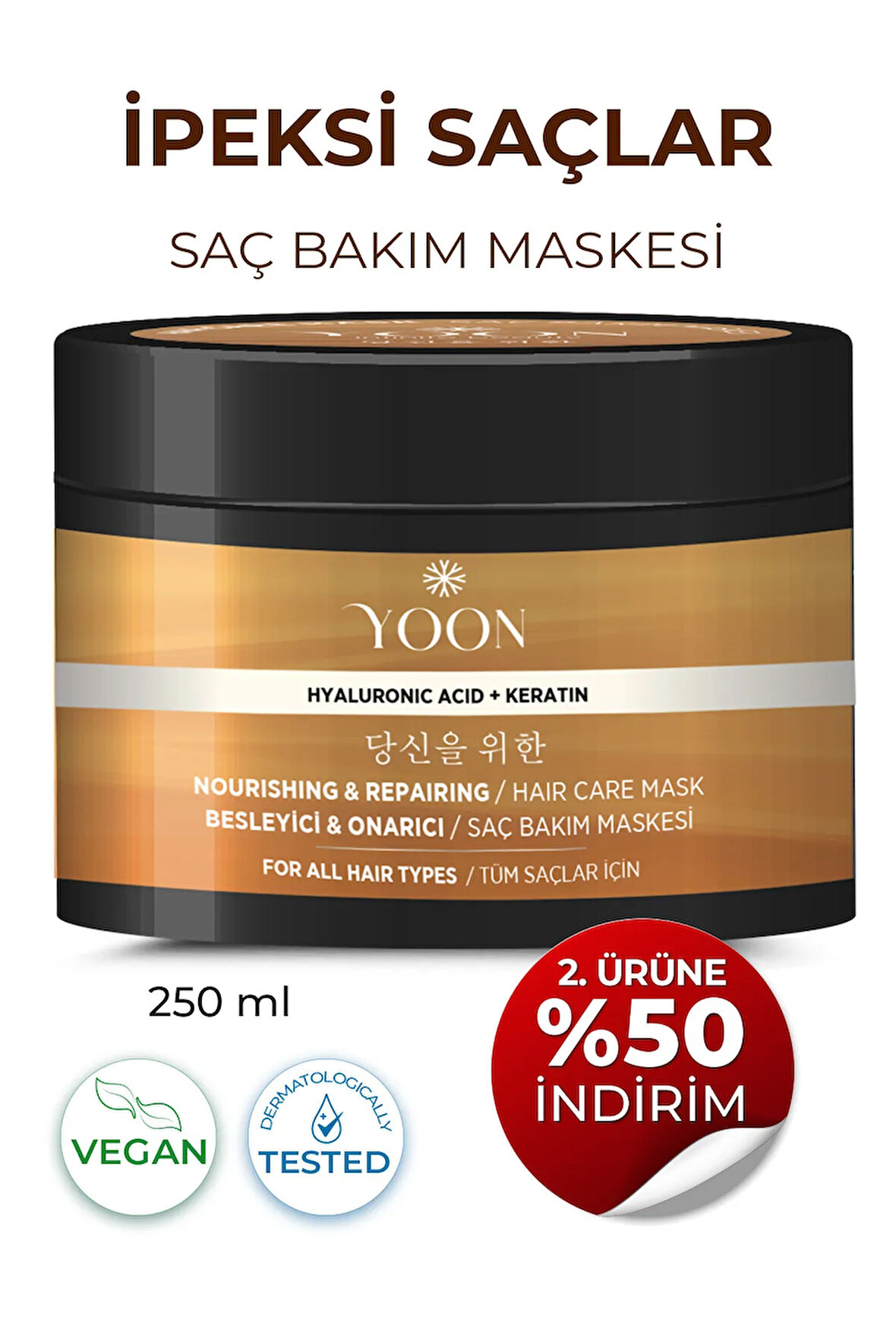 Saç Bakım Maskesi, 360° Yoğun Onarıcı Keratin Ve Hyaluronic Asit Içeren Besleyici Saç Maskesi 250ml